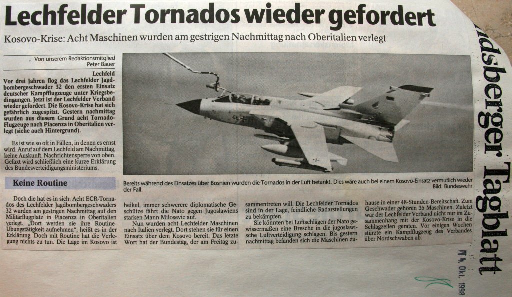 Landsberger Tagblatt Artikel: Lechfelder Tornados wieder gefordert